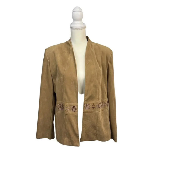 Southern Lady Women's Large Tan Faux Suede Embroidered Long Sleeve‎ Open Jacket - Picture 1 of 7